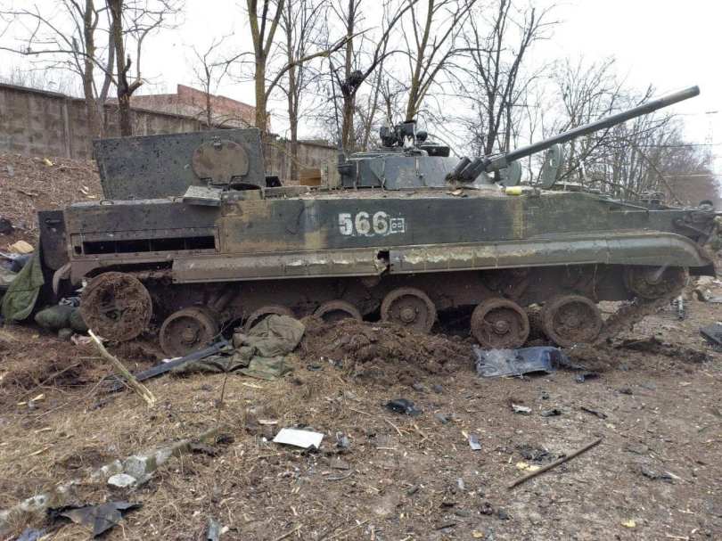 Destroyed Russian tank near Mariupol